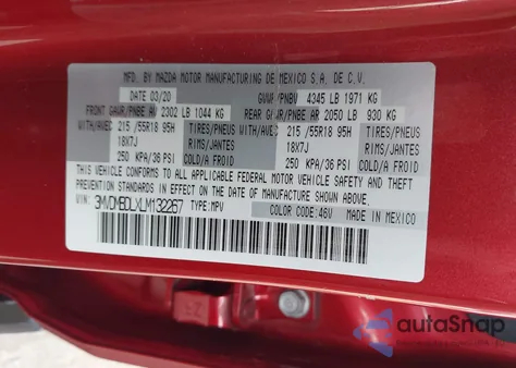 2020 Mazda Cx-30 Preferred Package z USA, uszkodzony, nr VIN 3MVDMBDLXLM132267